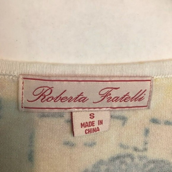 Roberta Fratelli Small Italian Village Print V Neck Sweater 3/4 Sleeves - Picture 2 of 5